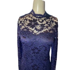 Stanzino S dress ST30 Purple Indigo Long Sleeve Lined sweetheart lace NWT